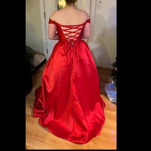 Red ball gown.